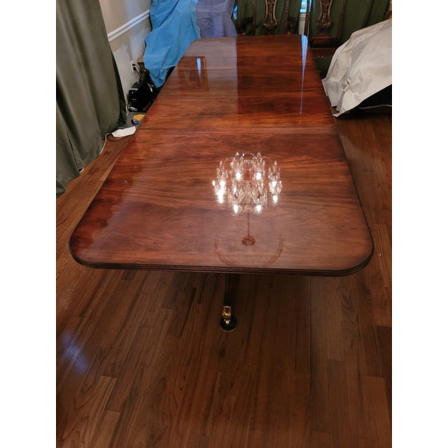A Maitland Smith double-pedestal dining table captures the essence of classic elegance and artisan precision. Its book-...