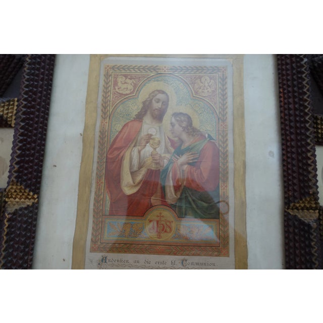Wood Large Tramp Art Communion Souvenir Frame For Sale - Image 7 of 8