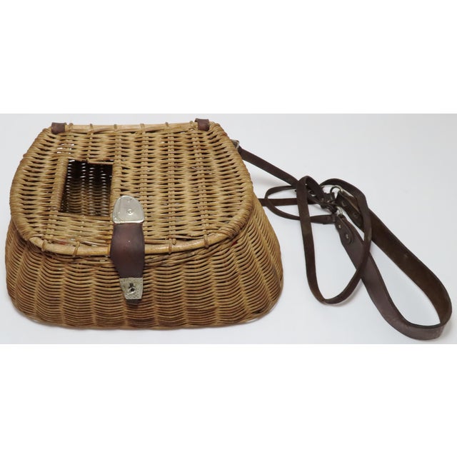 Vintage Hand Woven Wicker & Leather Fly Fishing Creel Chairish