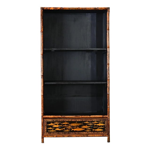 English 19th Century Bamboo & Decoupage Bookcase For Sale
