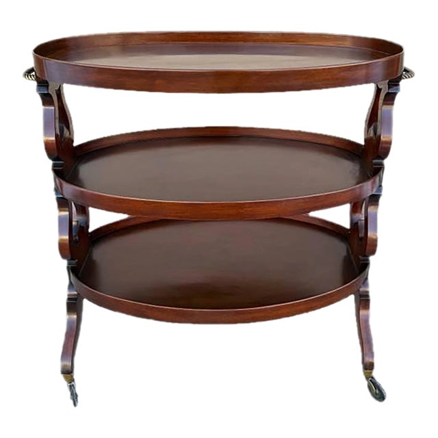Antique Early 20th Century English Edwardian Style Mahogany Wood 3 Tier Serving Side Table For Sale