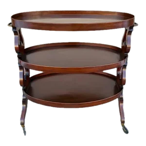 Antique Early 20th Century English Edwardian Style Mahogany Wood 3 Tier Serving Side Table
