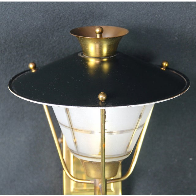 Mid-Century Modern Maison Lunel Brass, Black Metal and Glass Sconces Lantern, Mid-Century, France - a Pair For Sale - Image 3 of 9
