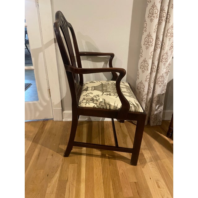 19th Century Mahogany Hepplewhite Carver Chair With Schumacher Fabric Seat For Sale - Image 4 of 13