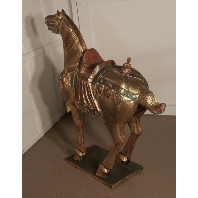 Blue Mid-19th Century Carved and Painted Wooden Tang Dynasty Horse, 1850s For Sale - Image 8 of 12
