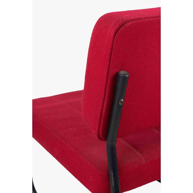 4 chairs italian production, realized in 1970s. Lacquered metal and red fabric. Seat height cm. 41 Very good condition.