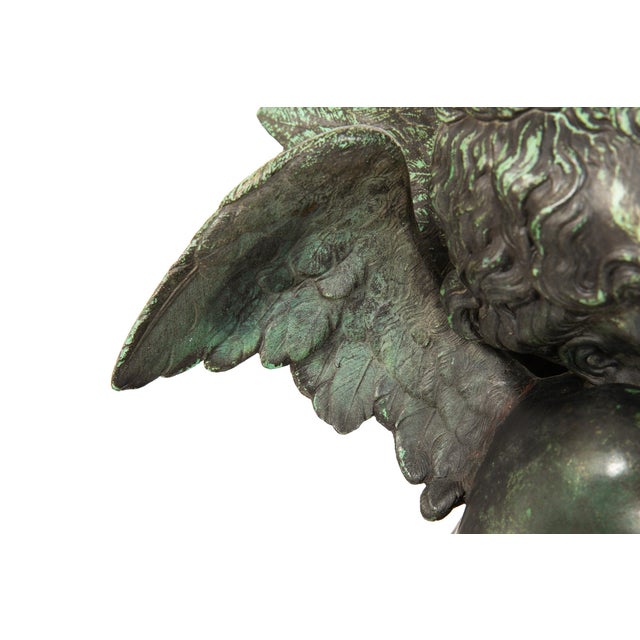 French Patinated Copper Sculpture of Seated Cherub After Charles Lemire For Sale - Image 14 of 18