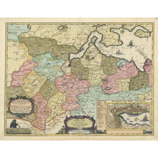 Paper Cartographic Depiction of Flensburg and Surrounding Territories, 1648 For Sale - Image 7 of 10