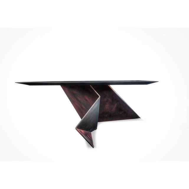 Untreatable dining table by orfeo studio dimensions: w 300 x d 140 x h 75 cm. Material: steel finish: patina finish...