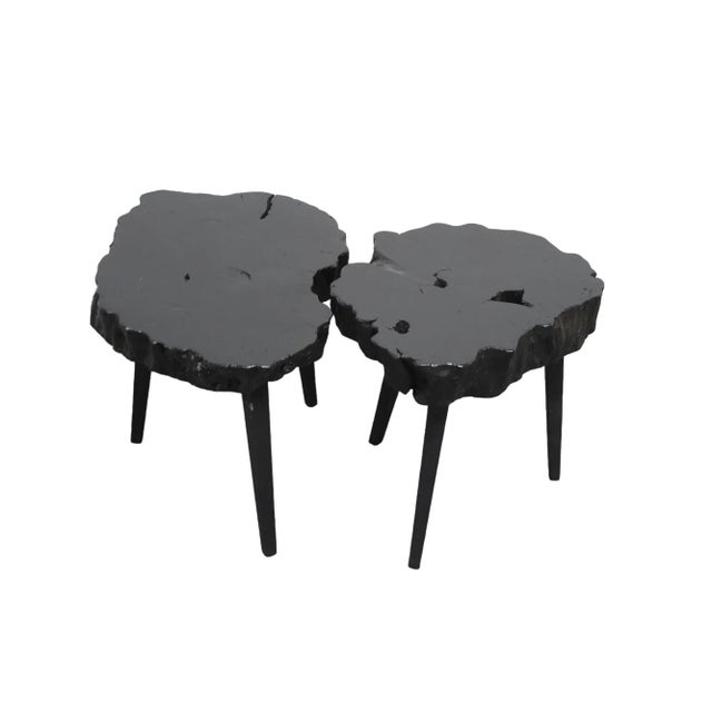 Black Organic Modern Black Lychee Living Edge Accent Table For Sale - Image 8 of 10