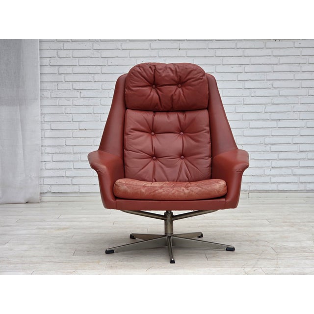 Danish Swivel Armchair in Furniture Leather by H.W. Klein for Bramin, 1970s For Sale - Image 18 of 18