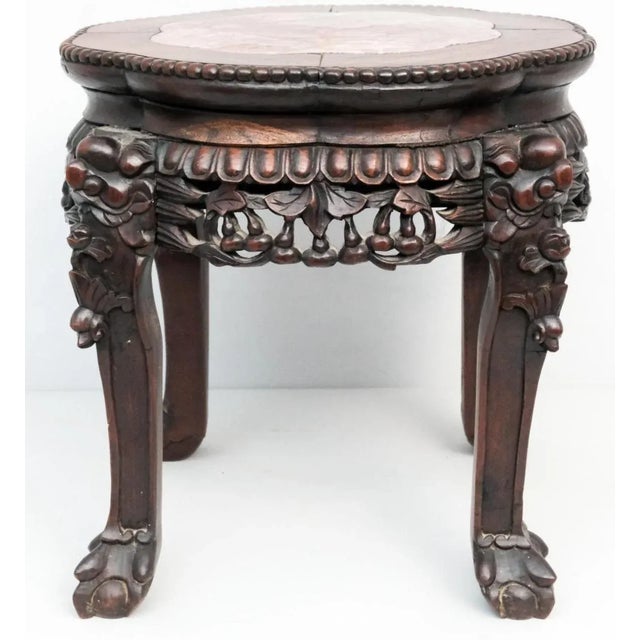Wood Antique Chinese Hardwood. Heavily Carved Plant Stand or End Table For Sale - Image 7 of 9