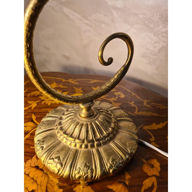 Art Nouveau Chiseled Bronze Lamp with Tulip Shade, 1930 For Sale - Image 4 of 8