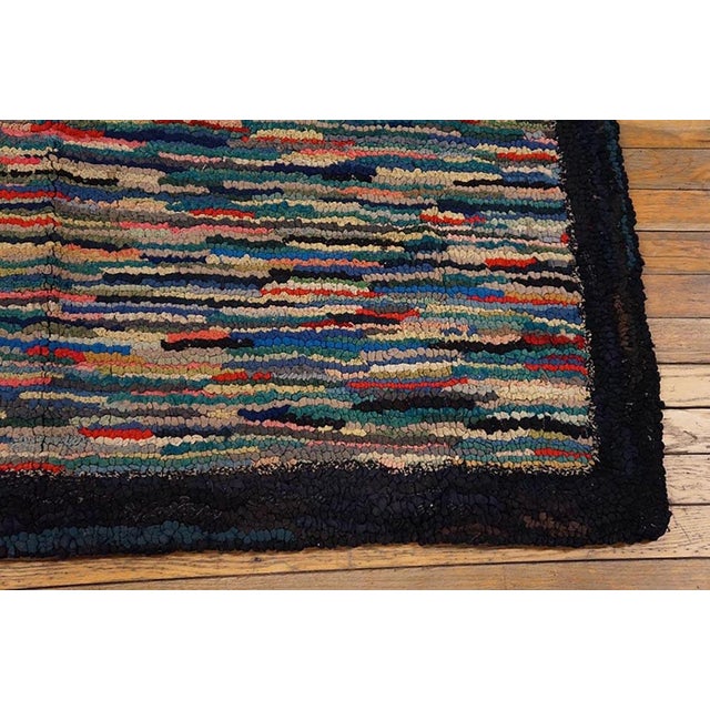 American 1920s Muticolor Abstract Folk Art Antique American Hooked Rug 4'5"x4'9" Handknotted Wool Carpet For Sale - Image 3 of 11