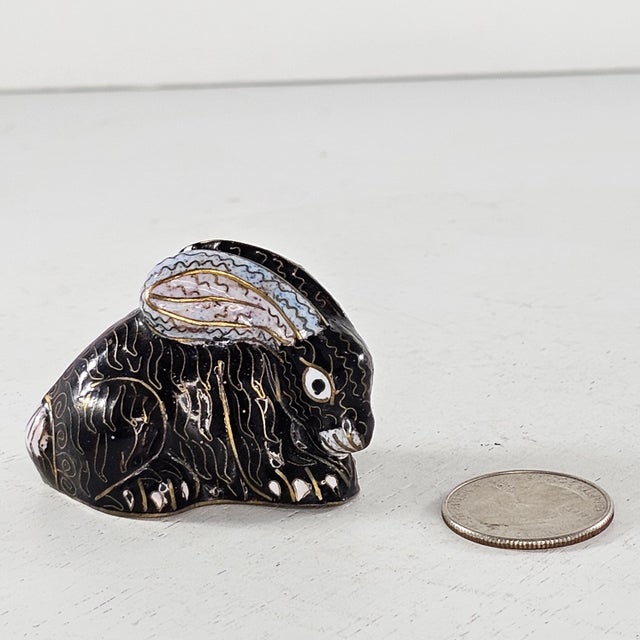 Vintage Cloisonne Bunny Rabbit Figurine Collectible Black Gold | Chairish
