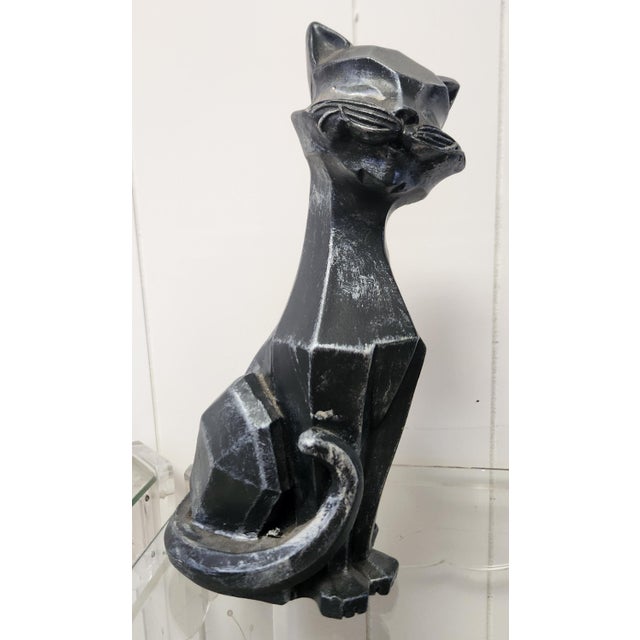 Cubist Cats Pair Mid Century 1961 Universal Statuary Chalkware For Sale - Image 4 of 8