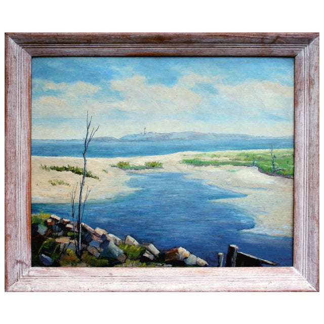 Mid Century Tidal Pools & Lighthouse Landscape by L. Clogston For Sale - Image 4 of 4