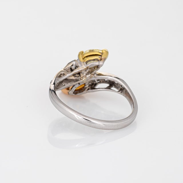 Mid 20th Century Colored Diamond Moi et Toi Ring Vintage 14k White Gold Sz 6.75 Bridal Jewelry For Sale - Image 5 of 6