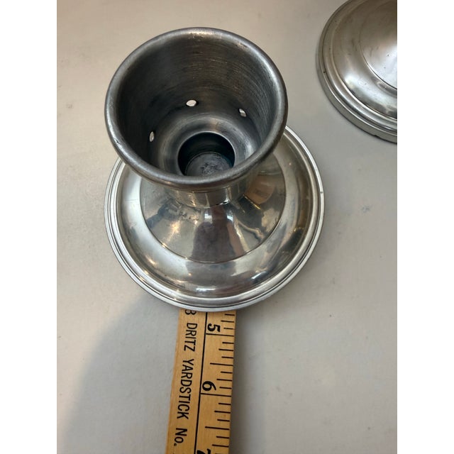 Pair of Josten's Pewter Candleholders Made in England Star Engraved For Sale - Image 10 of 11
