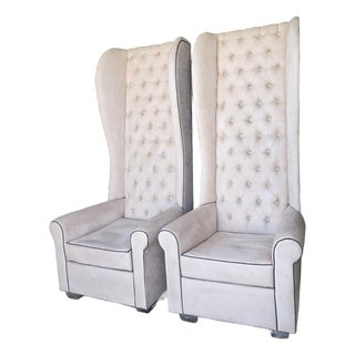 Unusually Tall Wingback Throne Chairs For Sale