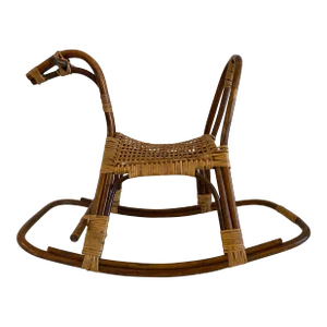 1960s Vintage MidCentury Franco Albini Style Rattan and Bamboo Rocking Horse/Sculpture