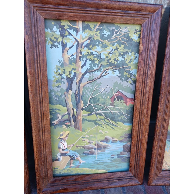 American Paint-by-Number "Four Seasons" 1972-Fishing Hole, Swans - Set of 4 Iconic Folk Art For Sale - Image 4 of 12