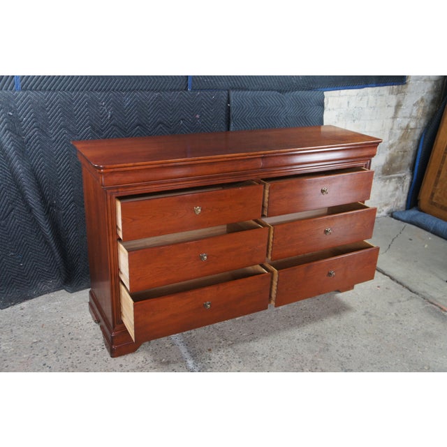Late 20th Century Stickley French Louis Philippe Style Cherry Double Dresser & Mirror Hidden Stash For Sale - Image 10 of 18