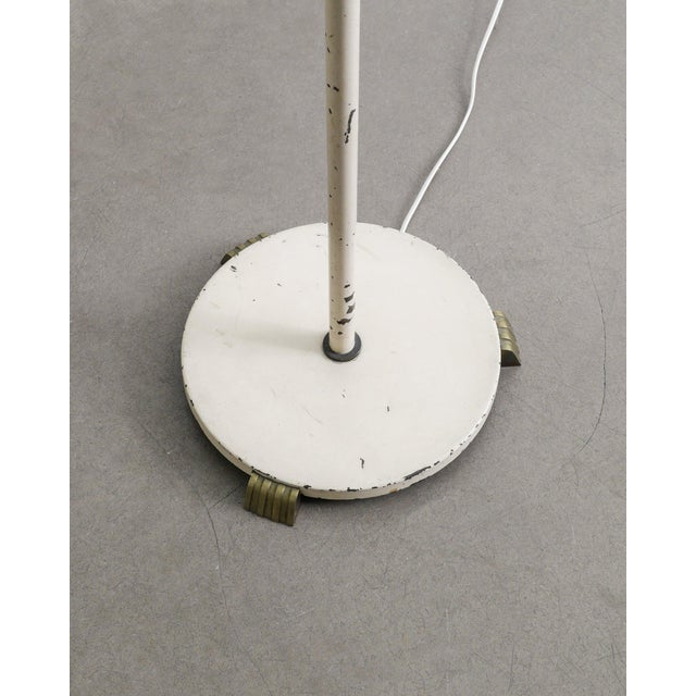 White Early Swedish Mid-Century Modern White Lacquered & Brass Floor Uplight Lamp, Sweden, 1940s For Sale - Image 8 of 9