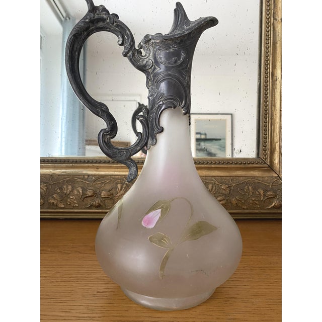 Art Nouveau Enameled Glass Ewer with Iris Decoration, France, 1900s For Sale - Image 3 of 6