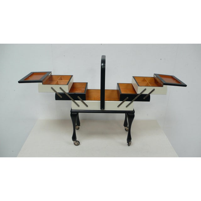 1940s Chippendale Style Sewing Box in Black and White, 1940s For Sale - Image 5 of 7