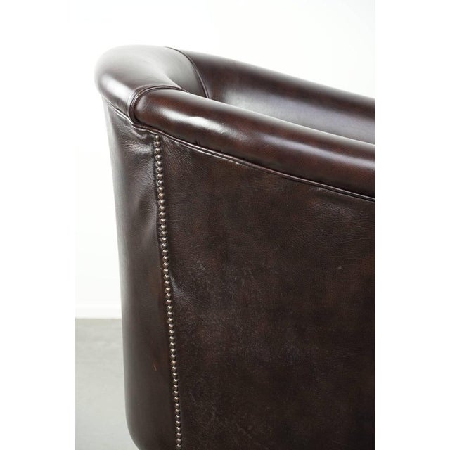 English-Style Dark Cowhide Club Armchair For Sale - Image 9 of 13