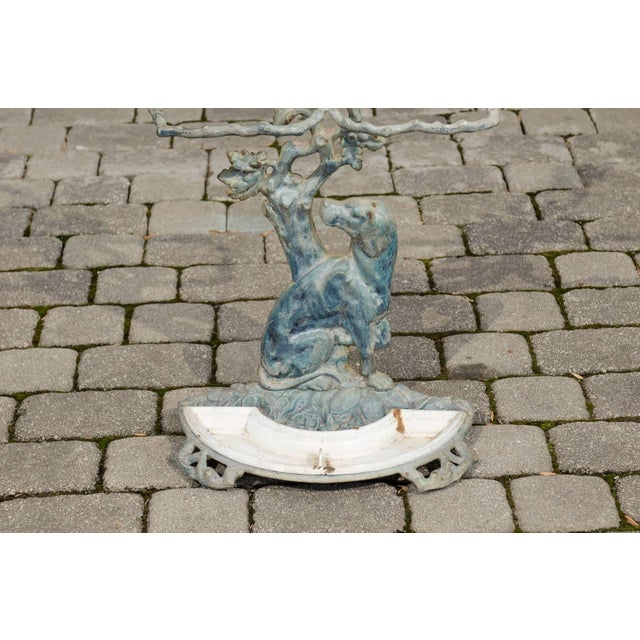 Early 20th Century French 1900s Cast Iron Umbrella Stand Depicting a Dog Sitting in Front of a Tree For Sale - Image 5 of 9
