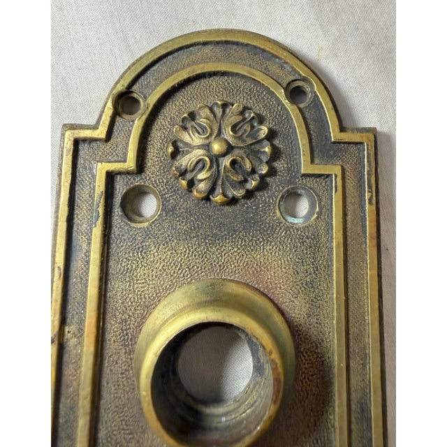 19th Century Antique Ornate Russwin Rolan 903 Thick Bronze Front Door Handle Plate Hardware For Sale - Image 5 of 9