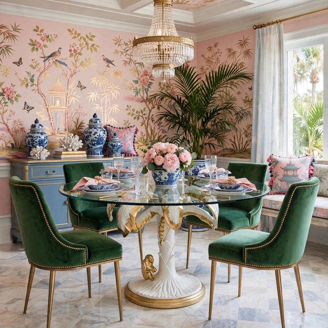 The definitive statement piece for a curated Palm Beach interior. This monumental Hollywood Regency sculptural dining...