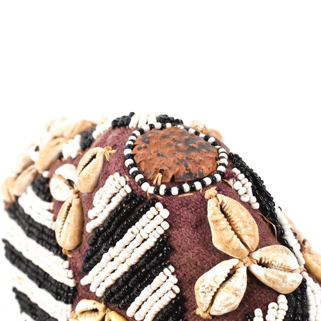 Textile Early 20th Century Kuba Beaded Noble's Hat with Cowrie Shells For Sale - Image 7 of 7