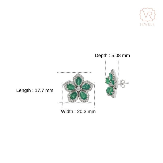 Floral Art Deco 3.1ct Emerald Diamond Cluster Gemstone Earrings in 14k Yellow Gold- A Pair For Sale - Image 11 of 16