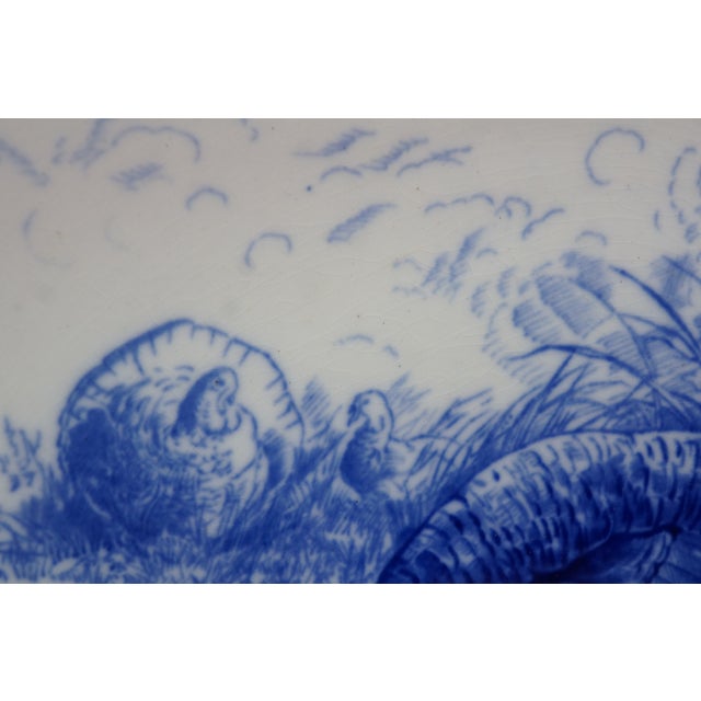Early 20th Century Antique Royal Cauldon Flow Blue Thanksgiving Turkey Meat Serving Platter 22" For Sale - Image 5 of 18