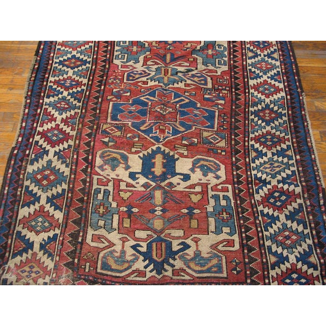 1880s Red Geometric Tribal Antique Caucasian Kazak Rug 4'7"x 6'6" Knotted Wool Carpet For Sale In New York - Image 6 of 9
