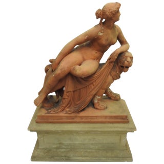 19th Century Ariadne and the Panther Terracotta Statue With Plinthe For Sale