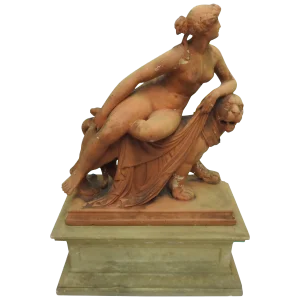 19th Century Ariadne and the Panther Terracotta Statue With Plinthe