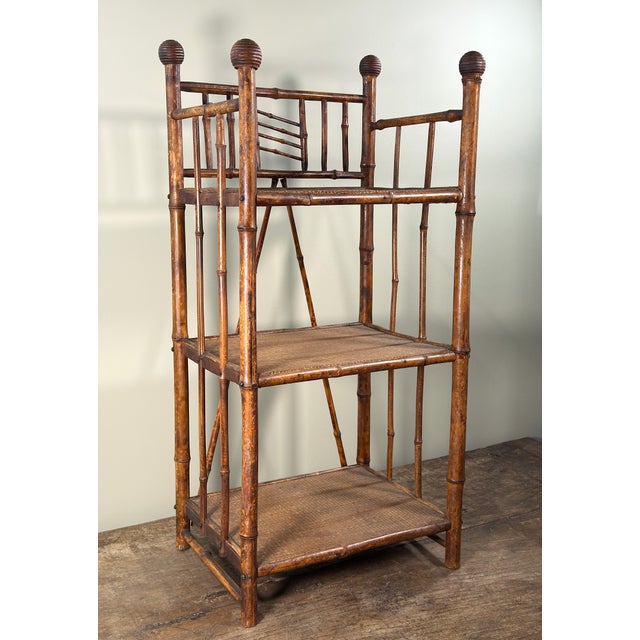 Diminutive Antique Bamboo Etagere Small 3 Shelf Bookshelf For Sale - Image 10 of 11