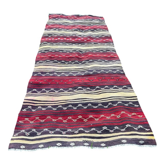 1960s Striped Embroidered Cecim Kilim Runner For Sale