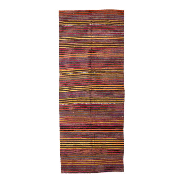 Vintage Striped Area Kilim Rug - 5`3" X 13`5" For Sale
