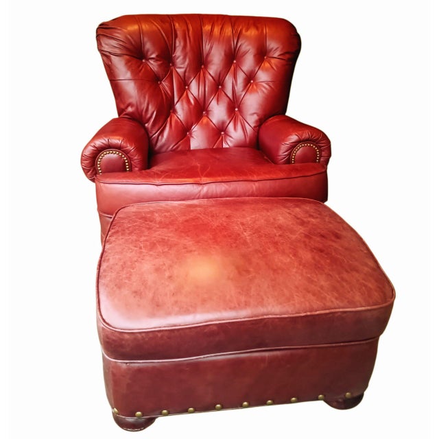 Lane Furniture Indulge in the Luxury of This Exquisite Leather Club Writer's Chair and Matching Ottoman by Lane Furniture For Sale - Image 4 of 10