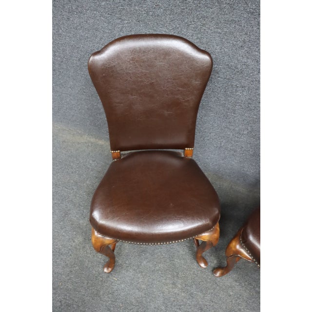Pair of Theodore Alexander Leather Upholstered Cherry Side Chairs For Sale In Philadelphia - Image 6 of 15