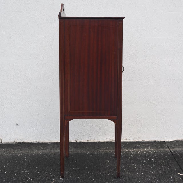 Mid 19th Century Mid 19th Century Edwardian Mahogany Veneer Sheet Music Cabinet With Decorative Marquetry Inlay For Sale - Image 5 of 11