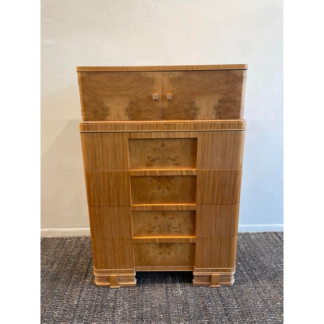 1930s Vintage Burled Wood Art Deco High Boy Cabinet For Sale - Image 9 of 9