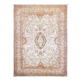 Antique Persian Tabriz Wool 10x13 Tan, Red and Ivory Handmade Area Rug #9902412 For Sale