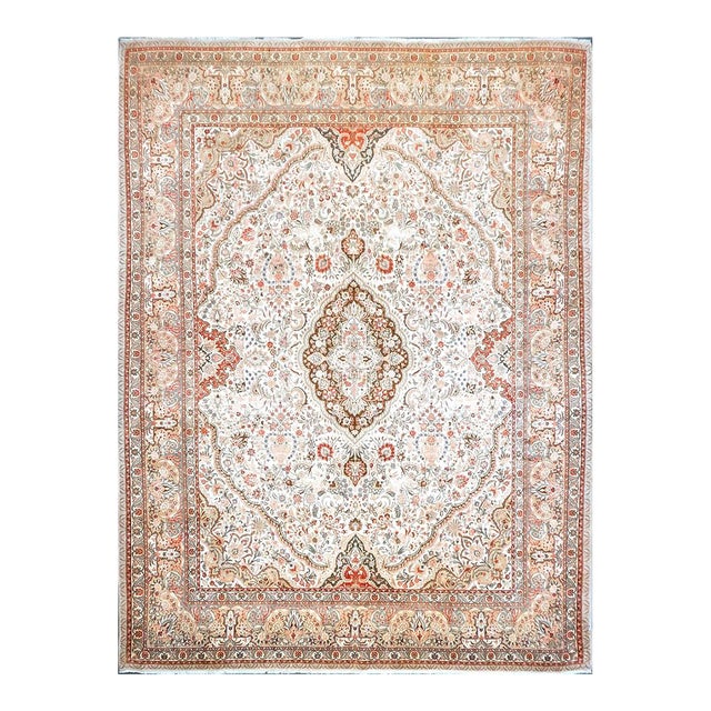 Antique Persian Tabriz Wool 10x13 Tan, Red and Ivory Handmade Area Rug #9902412 For Sale