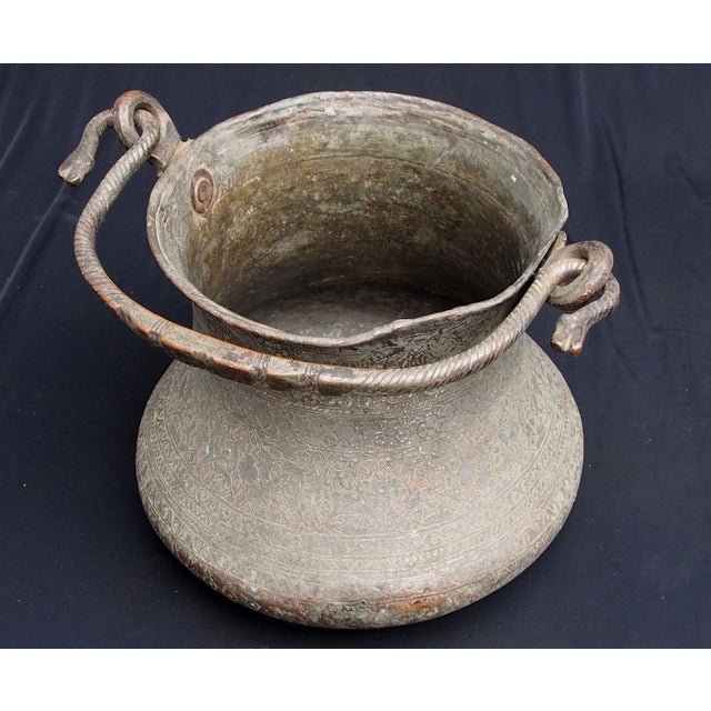 Antique Large islamic Tinned Copper bucket. Very large copper bucket with handle. Finely decorated brass repousse in...